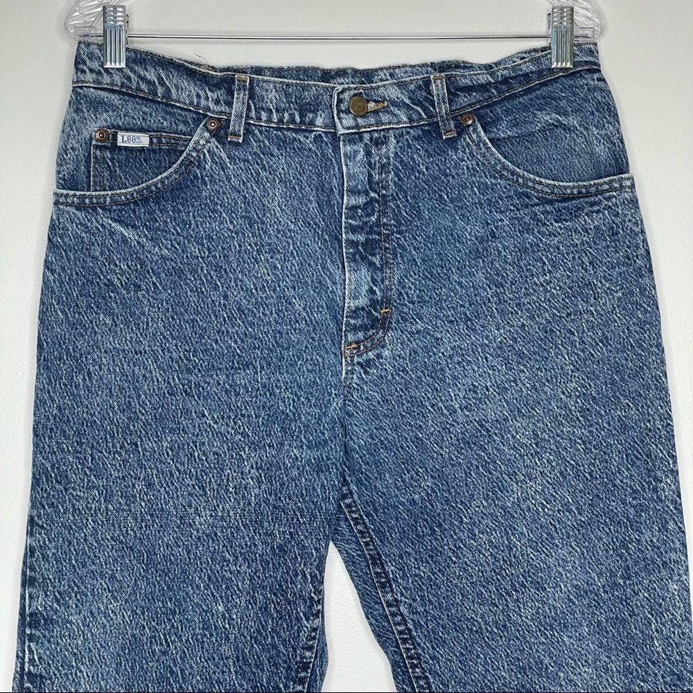 VTG Lee Acid Wash Denim Cotton Retro Vintage High Waist Mom Jeans Tapered Leg - Picture 2 of 8